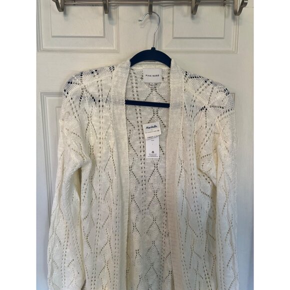 Pink Rose Cream Knit Long Sleeve Open Cardigan Sweater Large NWT - Picture 2 of 6